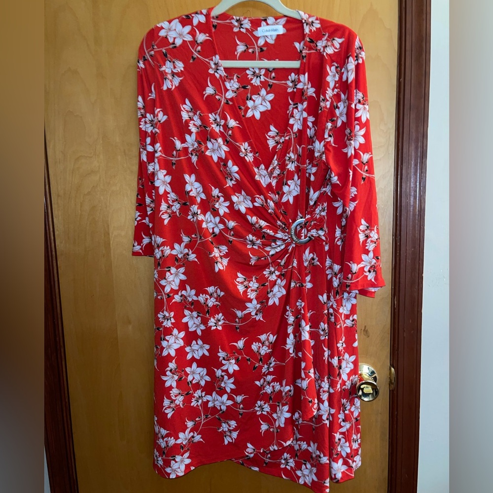 Red Plus size Faux-wrap Red Dress Calvin Klein